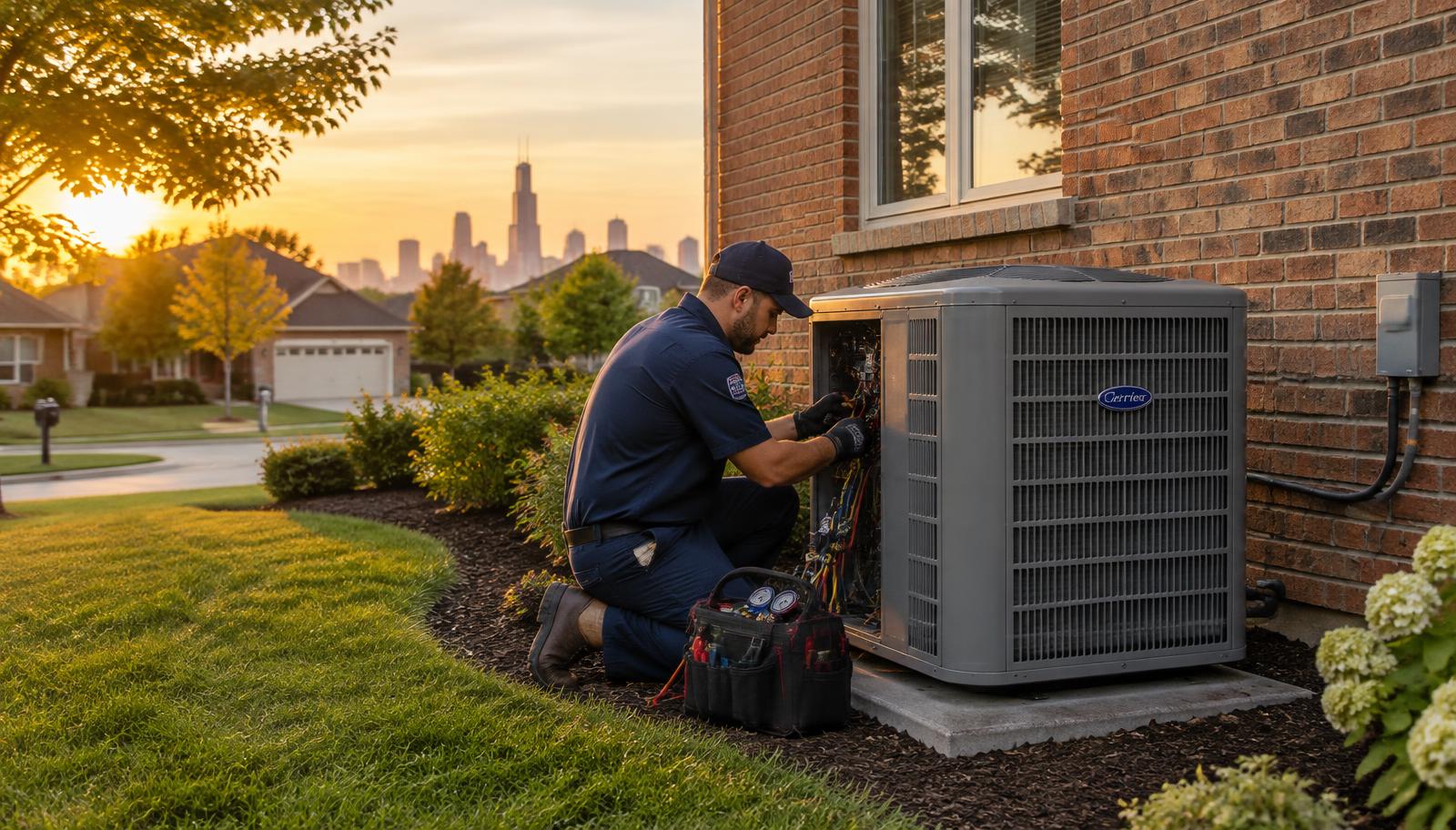 HVAC technician servicing an air conditioner